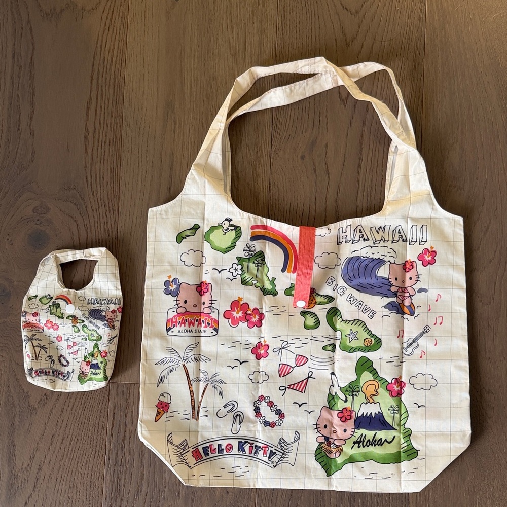 Hello Kitty Cream Hawaii Print Foldable Tote - Picture 2 of 5